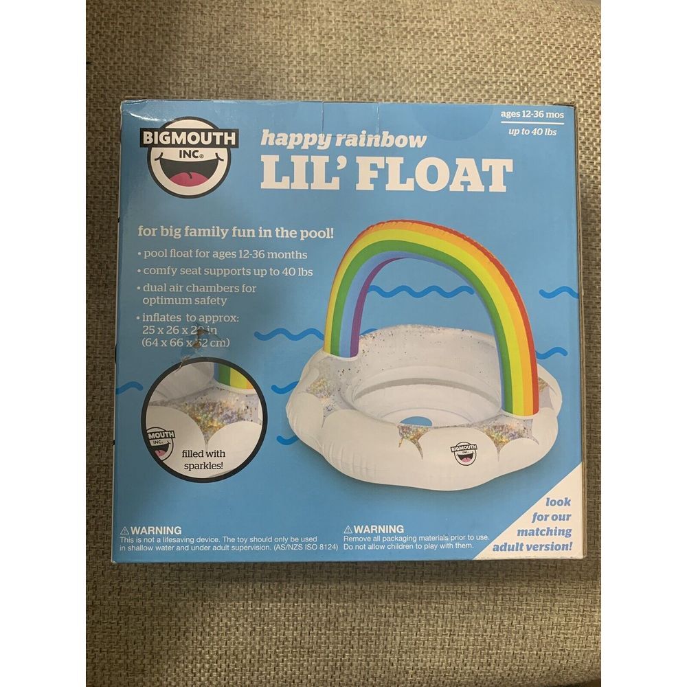 NEW Big Mouth Happy Rainbow Lil' Float with Glitter Inflatable Child Pool Float - Picture 2 of 3